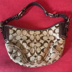 Brown Signature C Hobo Fabric Handbag